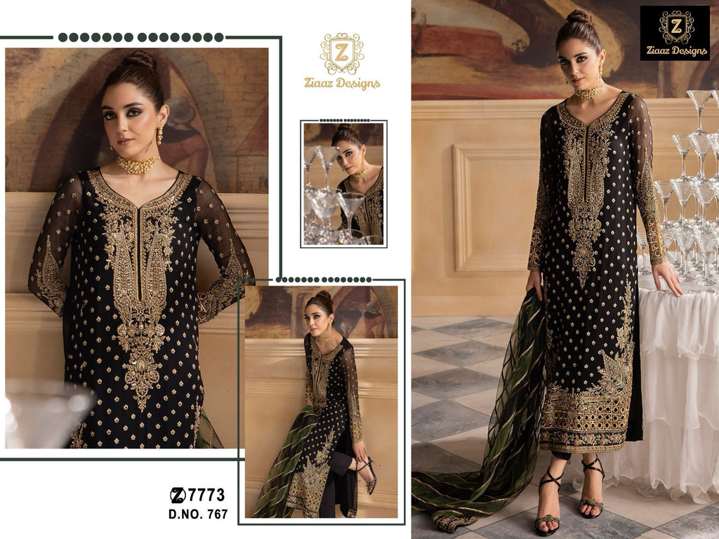 Georgette very heavy handwork Semi stitched outfit with beautiful embroidery,moti work and applique work
