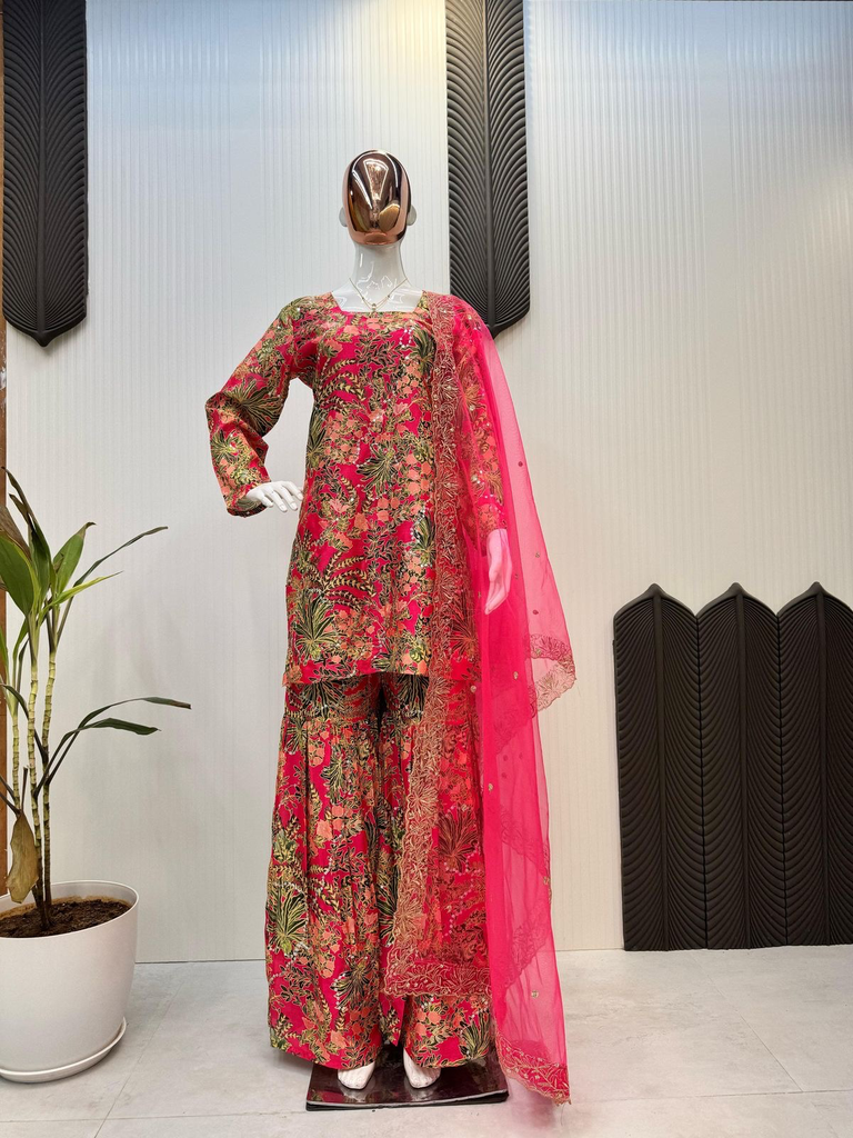 Fruity garara print with sequence embroidery work