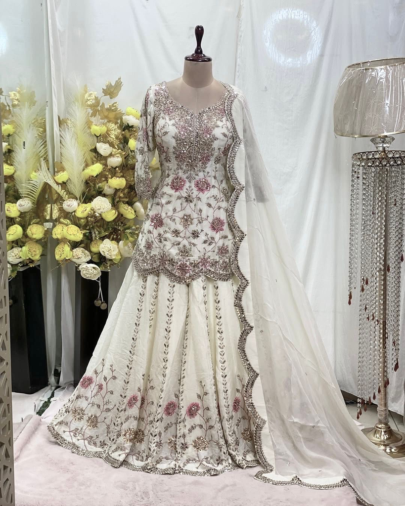 Pink floral designed kurti and plazzo lehenga style