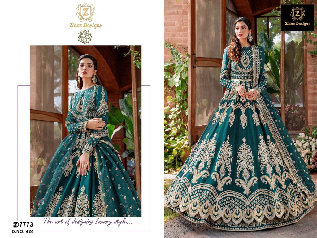 Georgette very heavy embroidered beautiful peacock shade