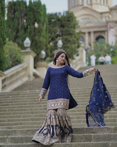 Blue kurti plazzo set