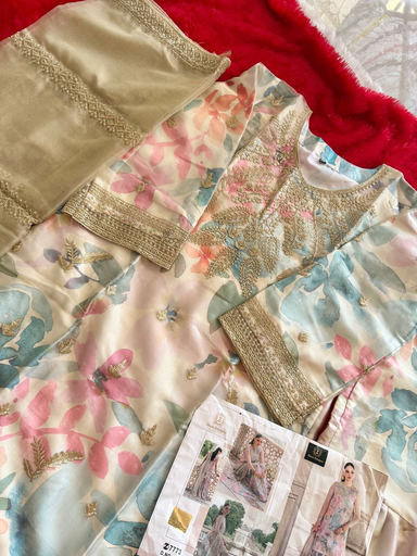 Organza embroidery diamond work