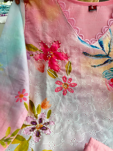 Floral chinnon with embroidery