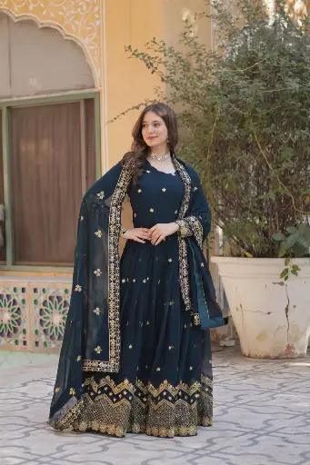 Designer gown with heavy embroidery sequence