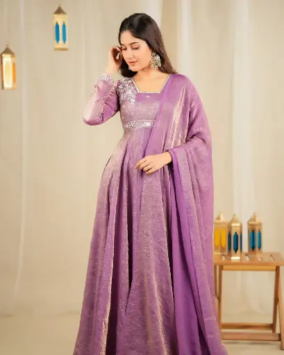 Heavy goldcrush silk with embroidery