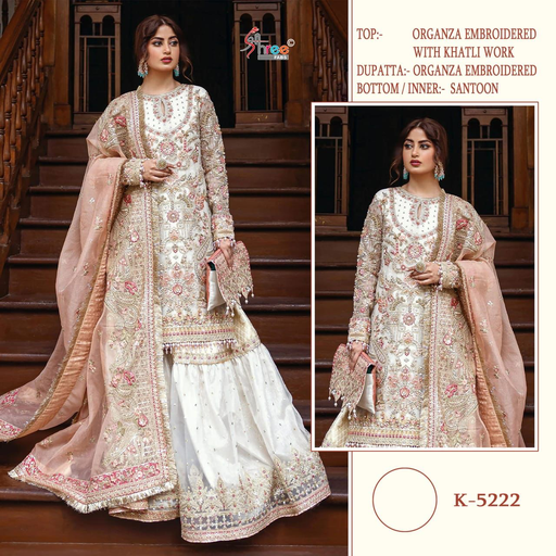Beautiful organza embroidery with khatli work- white