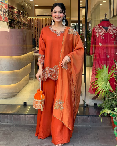 Tangerine georgette embroidery 