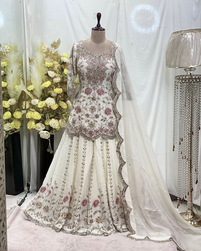 Pink floral designed kurti and plazzo lehenga style