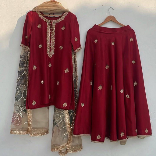 Zari and latkan rosy red dress